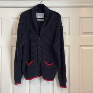 Burkman Bros The Tourist Button Down Sweater Cardigan Shawl Neck Men Size L Blue